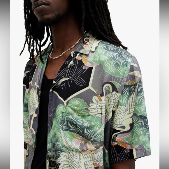 AllSaints Naga Print Camp Shirt
Color: Pearl Grey - Picture 3 of 13